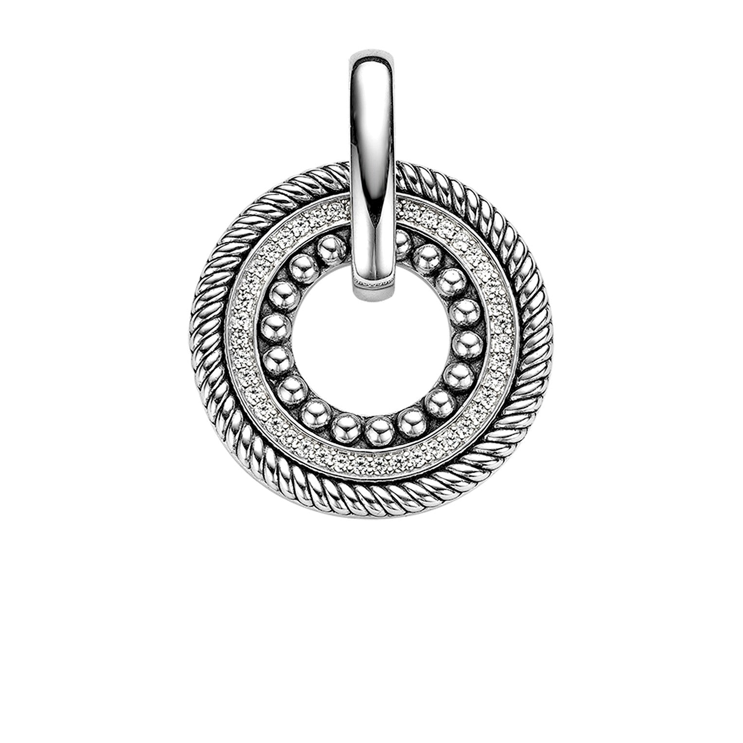 Ti Sento Beaded Circle Oxidised CZ Pendant SALE