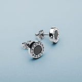 Bering Arctic Symphony Black Silver Round Halo Stud Earrings