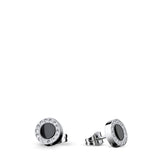 Bering Arctic Symphony Black Silver Round Halo Stud Earrings