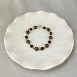 Sterling Silver Handmade Grossular Garnet with Red Carnelian Bead Bracelet