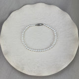 Sterling Silver White Round Cultured River Pearl Row Bracelet 4-4.5mm