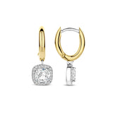 Ti Sento Classic Square Halo Sterling Silver CZ Drop Earrings Golden