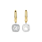 Ti Sento Classic Square Halo Sterling Silver CZ Drop Earrings Golden