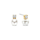 Ti Sento Classic Snowman Pearl Sterling Silver CZ Stud Earrings Golden