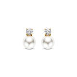 Ti Sento Classic Snowman Pearl Sterling Silver CZ Stud Earrings Golden
