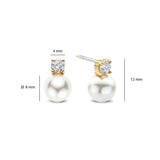 Ti Sento Classic Snowman Pearl Sterling Silver CZ Stud Earrings Golden