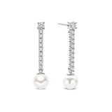 Ti Sento Classic Tennis Pearl Sterling Silver CZ Drop Earrings