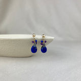 9ct Yellow Gold Lapis Lazuli Cluster Stone Drop Earrings