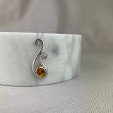 9ct White Gold Citrine Diamond Swirl Pendant