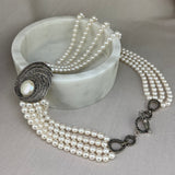 Vintage Design Sterling Silver Marcasite Pearl Statement Swirl Necklace
