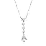 Dew Silver Pear Shape CZ Graduated Lariat Necklace