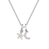 Dew Silver CZ Moon and Star Necklace 18"