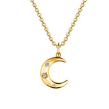 Dew Star Set CZ Gold Plate Crescent Moon Necklace 18"