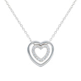 Dew Silver Double Open Heart CZ Necklace 18"