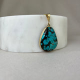 9ct Yellow Gold Turquoise Large Handmade Pebble Pendant SALE