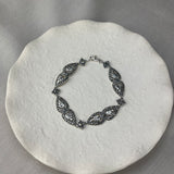 Vintage Design Sterling Silver Marcasite Fancy Leaf Bracelet