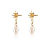 Scream Pretty Angel Star Pearl Drop Stud Earrings Gold Plated