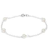 9ct White Gold River Pearl Station Bracelet 5-5.5mm