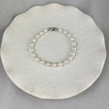 Sterling Silver River Pearl Button Bead Alternating Row Bracelet 6-6.5mm