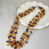 Natural Amber Multi Row Alternating Bead Necklace