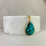 9ct Yellow Gold Turquoise Large Handmade Pebble Pendant SALE