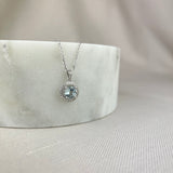 9ct White Gold Aquamarine Diamond Luxe Halo Pendant