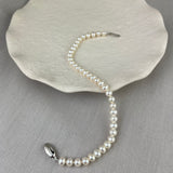 Sterling Silver White Egg Shape Cultured River Pearl Row Bracelet 4-4.5mm