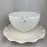 9ct Yellow Gold Pearl & Diamond Paperclip Link Stud Earrings 7mm