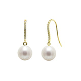 18ct Yellow Gold River Pearl Diamond Hook Drop Earrings 8-8.5mm