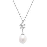 18ct White Gold River Pearl Diamond Twisted Pendant 9-10mm