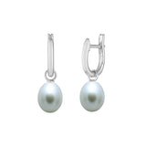 Sterling Silver Grey River Pearl Oval Hoop Earrings 7.5-8mm