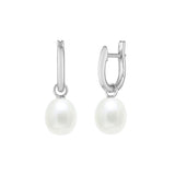 Sterling Silver River Pearl Oval Hoop Earrings 7.5-8mm