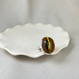 Natural Green Amber Striated Ring