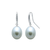 Sterling Silver Grey River Pearl Hook Drop Earrings 9-10mm