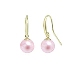 9ct Yellow Gold Pink River Pearl Hook Drop Earrings 8-8.5mm