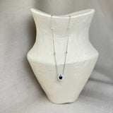 9ct White Gold Blue Sapphire Diamond Marquise Shape Station Necklace