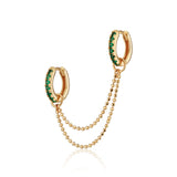 Scream Pretty Emerald Green Double Chain Connector Single Stud Earring Gold Plated