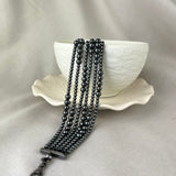 Sterling Silver Hematite Gothic Statement Six Row Bead Bracelet