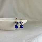 9ct Yellow Gold Lapis Lazuli Cluster Stone Drop Earrings