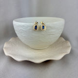 18ct Yellow Gold Sapphire Diamond Cushion Halo Drop Earrings