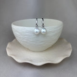 Sterling Silver River Pearl Oval Hoop Earrings 9-10mm