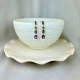18ct Yellow Gold Tanzanite Iolite Amethyst Drop Earrings