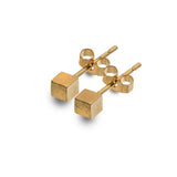 9ct Yellow Gold Textured Mini Cube Stud Earrings