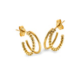 9ct Yellow Gold Double Beaded Hoop Earrings 12mm