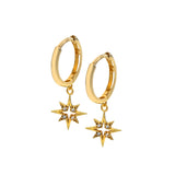 9ct Yellow Gold Starburst CZ Huggie Hoop Earrings 10mm