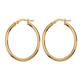 9ct Yellow Gold Oval Shape Round Profile Hoop Earrings 24mm