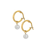 9ct Yellow Gold Square Profile Pearl Drop Hoop Earrings