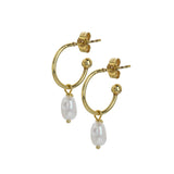 9ct Yellow Gold Baroque Pearl Drop Hoop Earrings