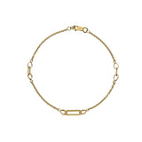 9ct Yellow Gold Paperclip Chain Link Station Bracelet