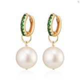 Scream Pretty Emerald Green Baroque Pearl Charm Hoop Earrings Gold Plated